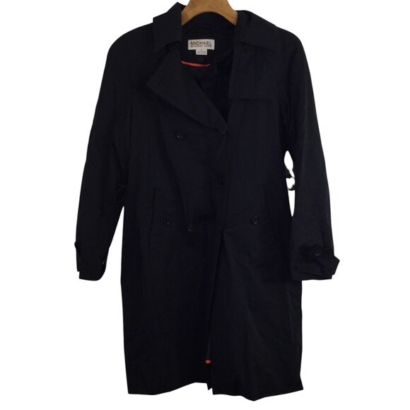 Michael Michael Kors Womens Trench Coat Relaxed Double Breasted Black Size S - Picture 1 of 16